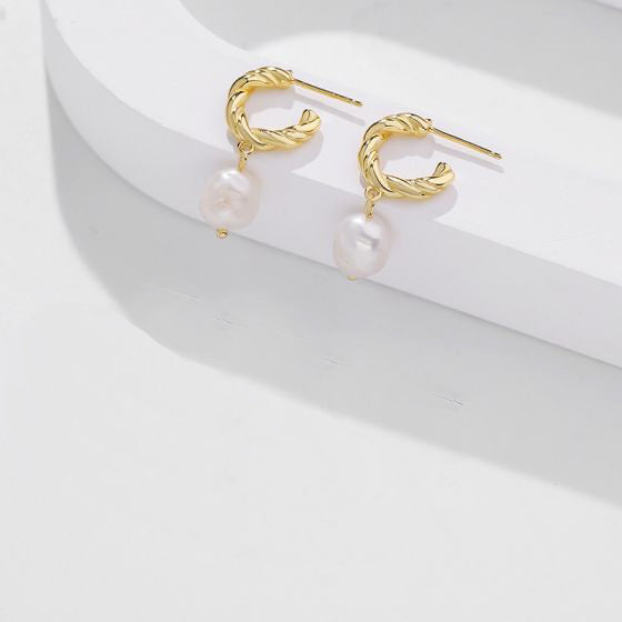 Jolie Pearl Drop Twisted Hoops