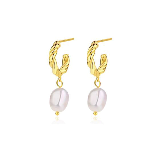 Jolie Pearl Drop Twisted Hoops